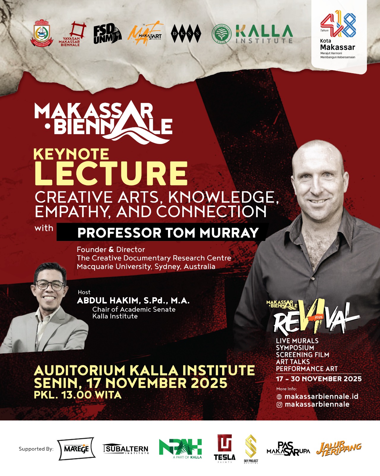 Profesor Tom Murray (Macquarie University, Australia) Jadi Pembicara Kunci di Simposium Pembukaan Makassar Biennale 2025 Besok